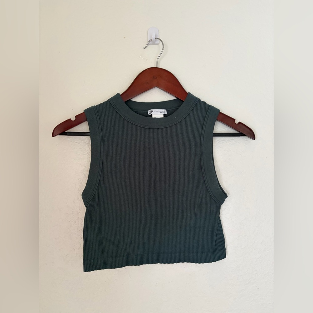 Zara Dark Green Ribbed Crop Top